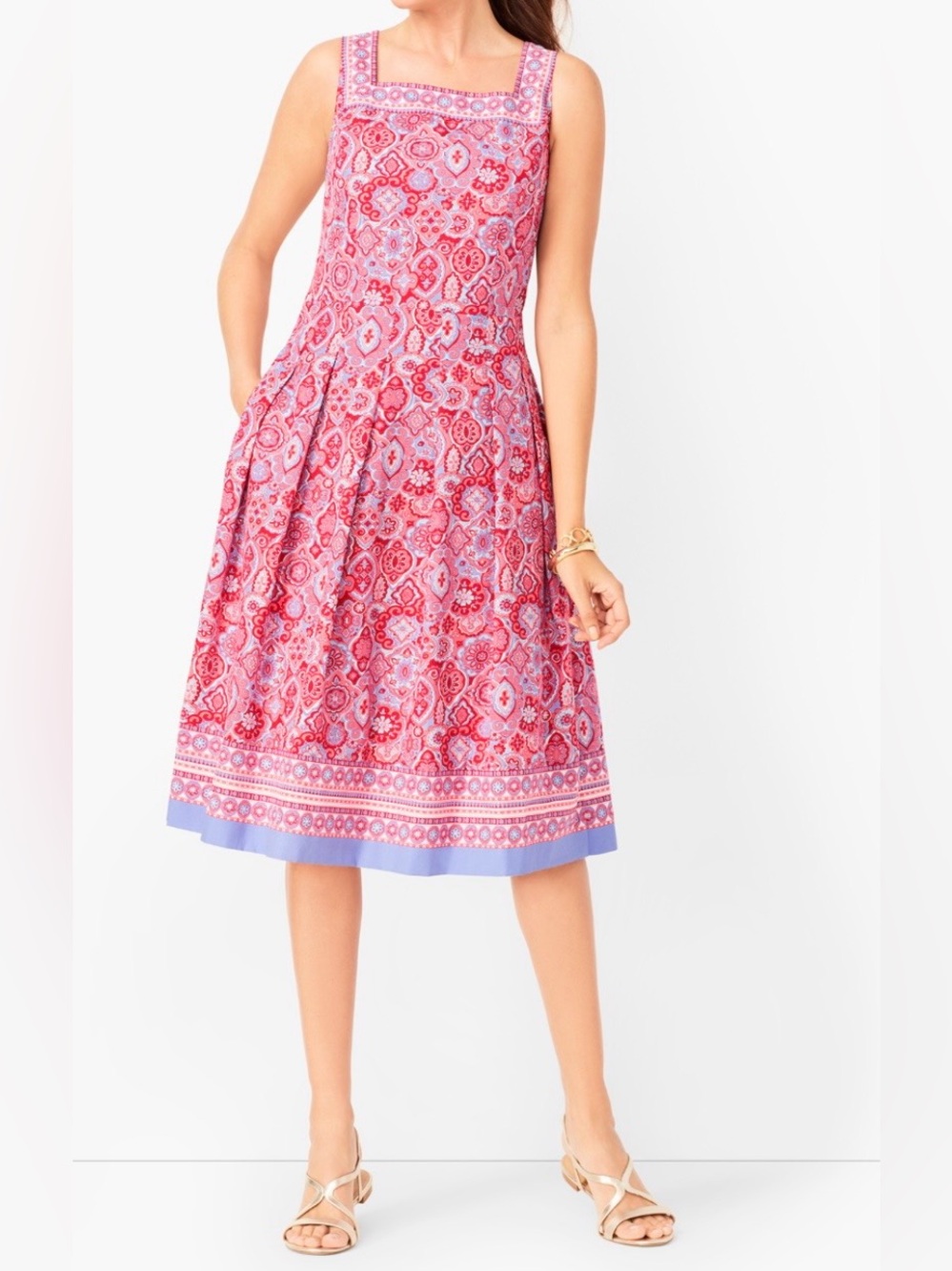 Talbots Pink Printed Sleeveless Dress with Lavender Hem (SKU864)